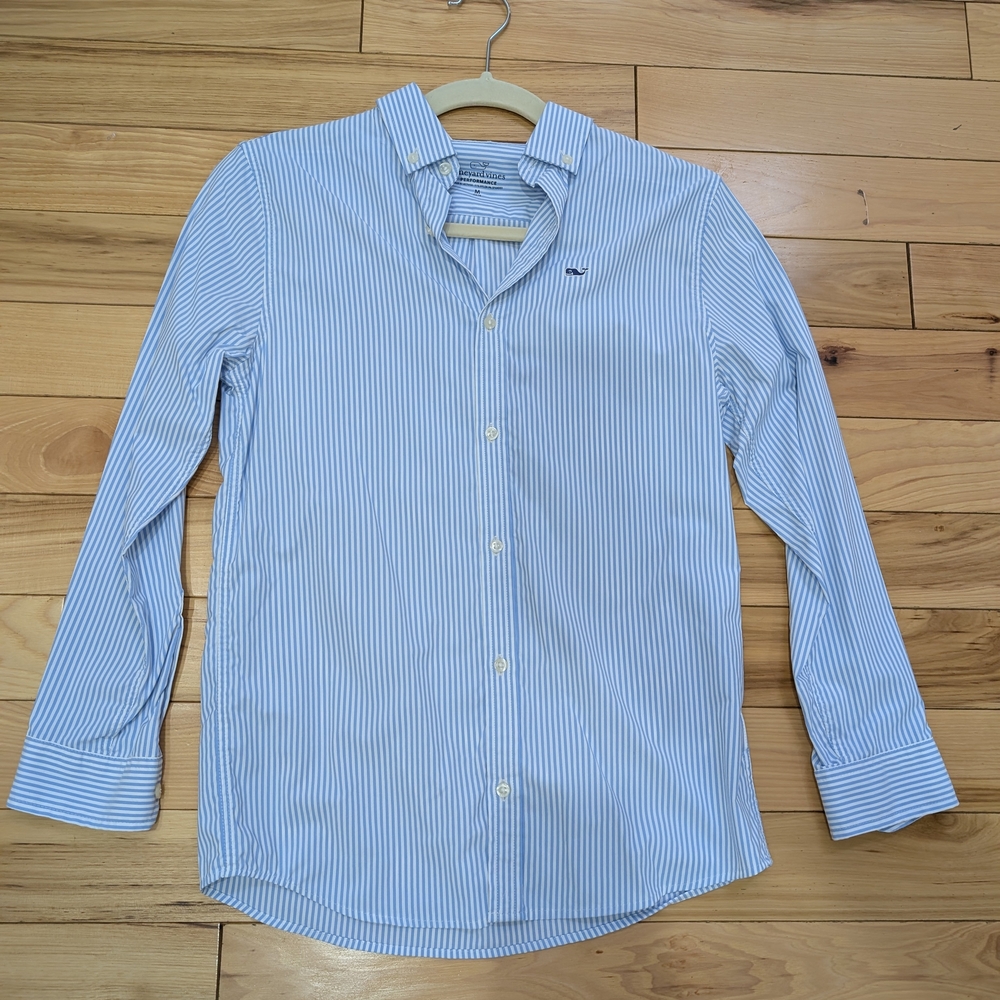 Vineyard Vines Kids Blue and White Striped Button Down Shirt